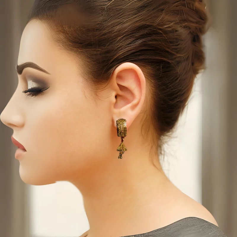 Elegant Gold Toned Earrings - Traditional South Indian Earrings - Image 2