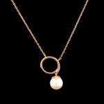 Circle Pearl Drop Pendant Chain - Rose Gold