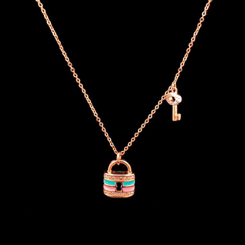 Eternal Lock and Key Pendant Chain - Rose Gold