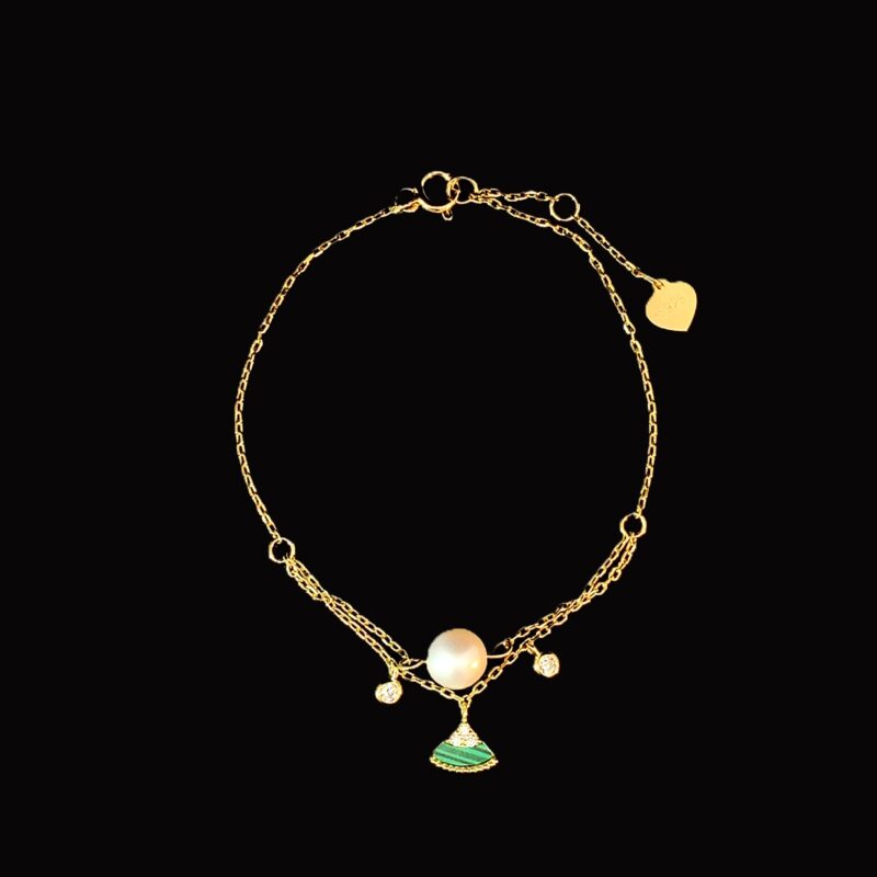 Malachite Fan Pearl Bracelet - Gold