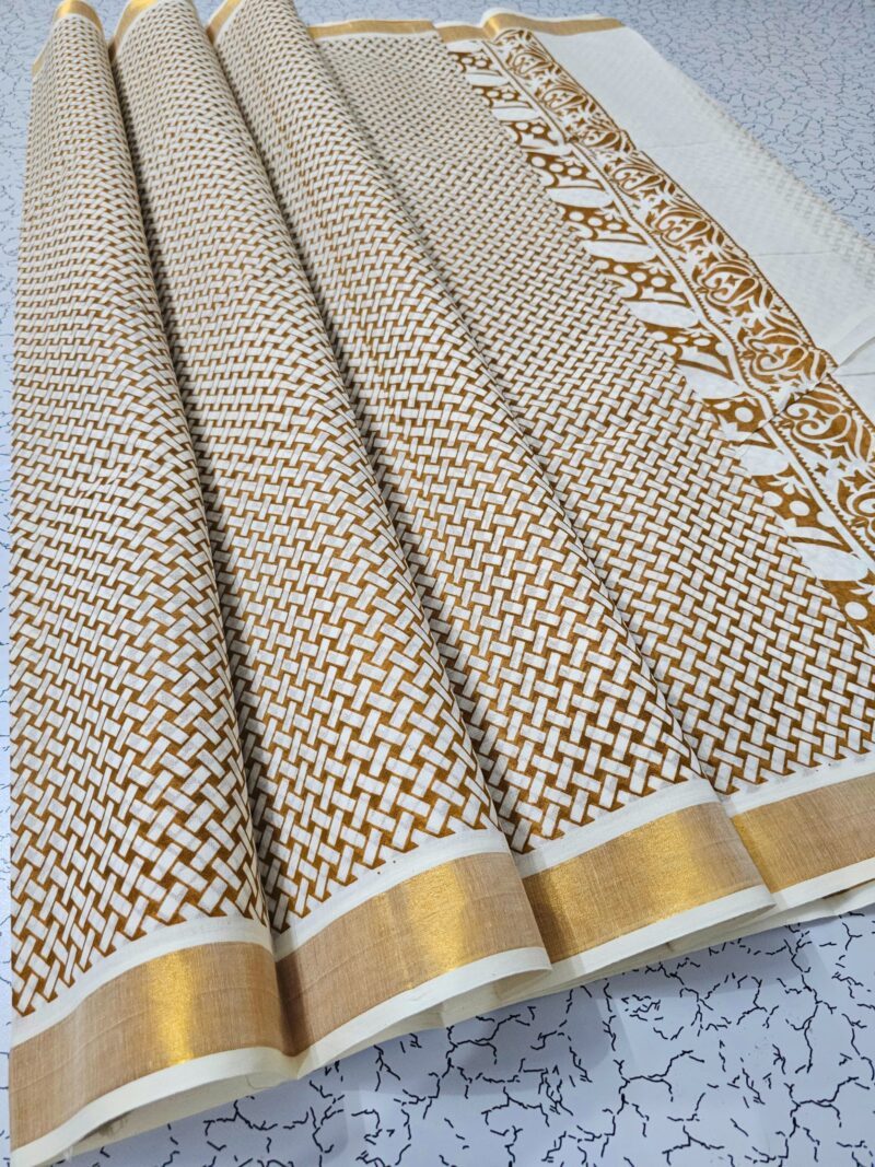 Printed work Kerala cotton sarees - Image 2