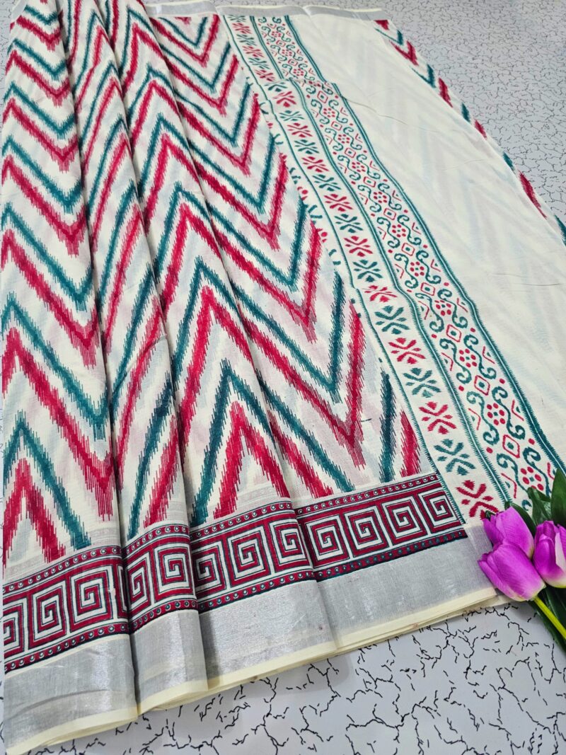 Printed work Kerala cotton sarees - Image 5