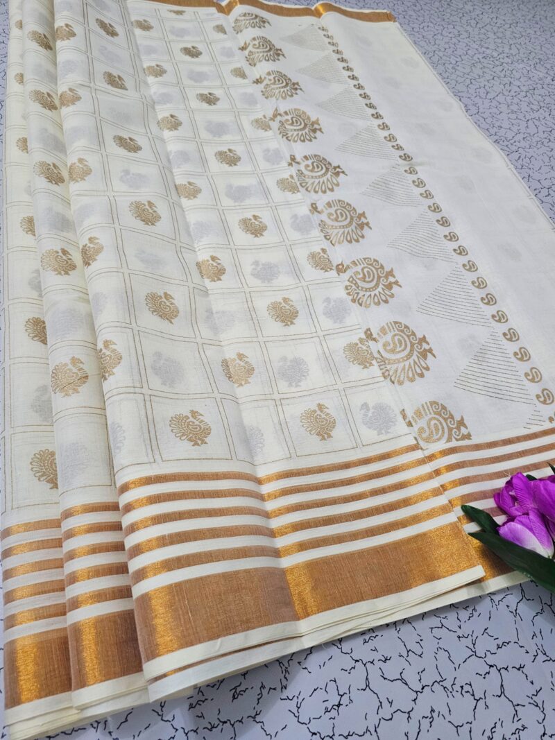 Printed work Kerala cotton sarees - Image 6