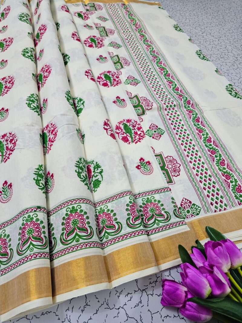 Printed work Kerala cotton sarees - Image 8