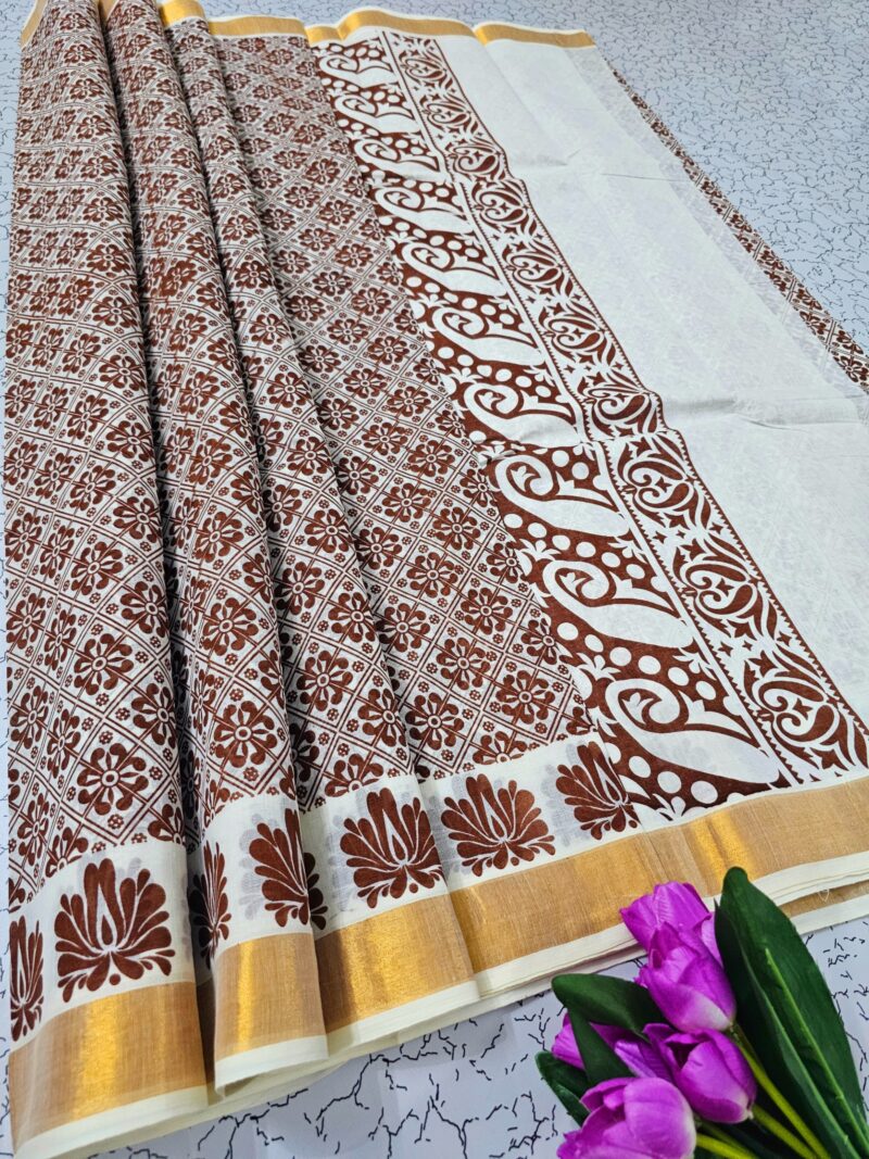 Printed work Kerala cotton sarees - Image 10