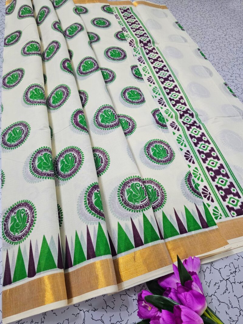 Printed work Kerala cotton sarees - Image 13