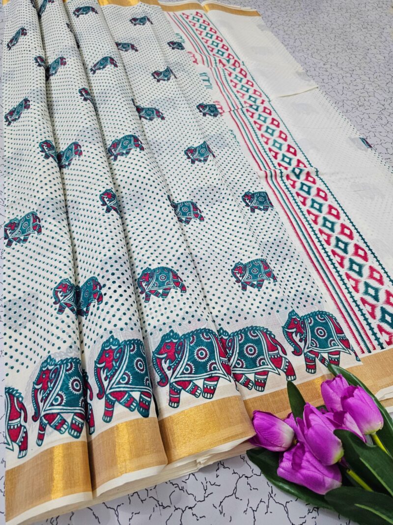 Printed work Kerala cotton sarees - Image 15