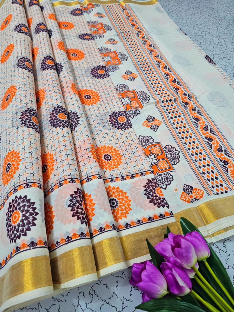 Printed work Kerala cotton sarees - Image 14